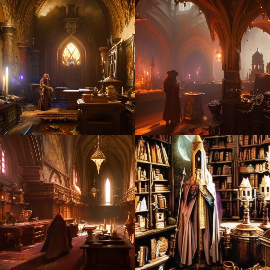 Fantasy Wizard in Tower Room, Dark Fantasy Concept Art