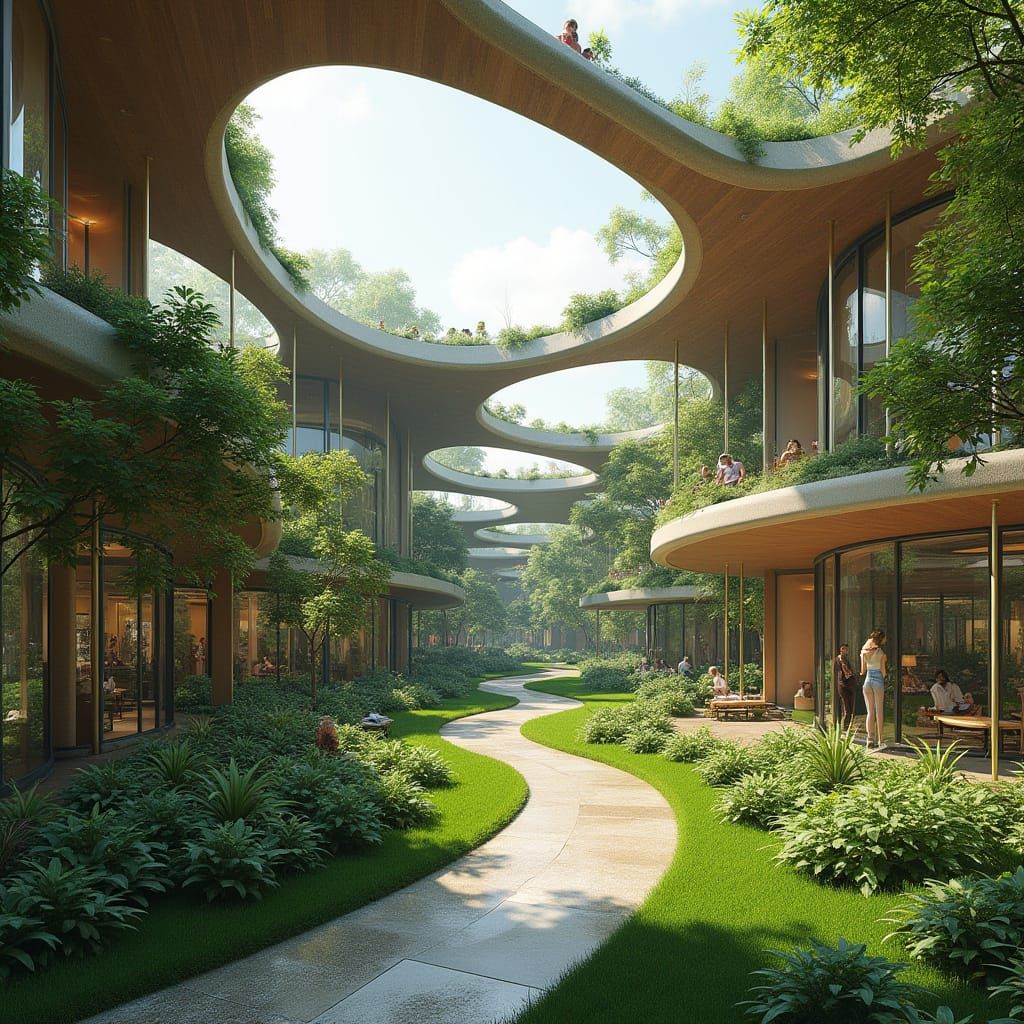 Futuristic Bionic Garden with Timber Canopy