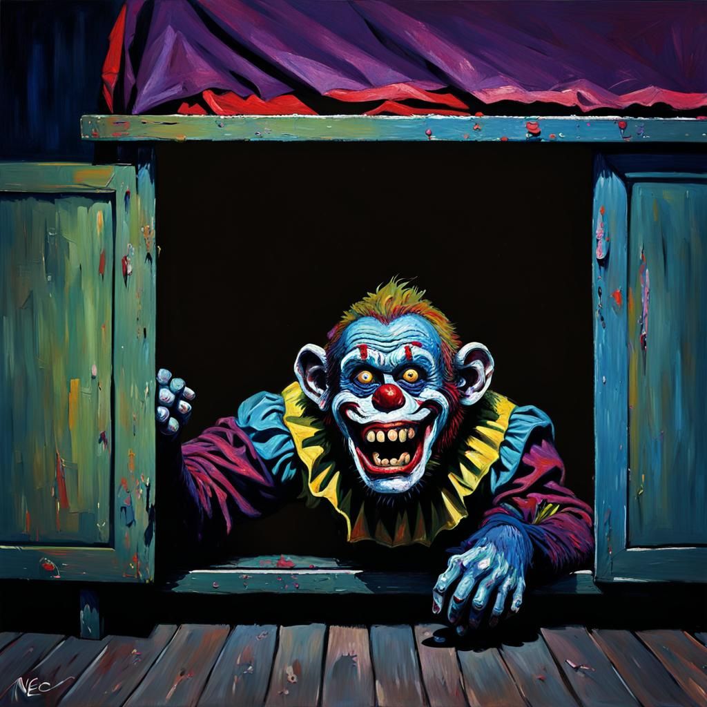 Zombie Monkey Clown: Expressionist Impasto Oil Painting