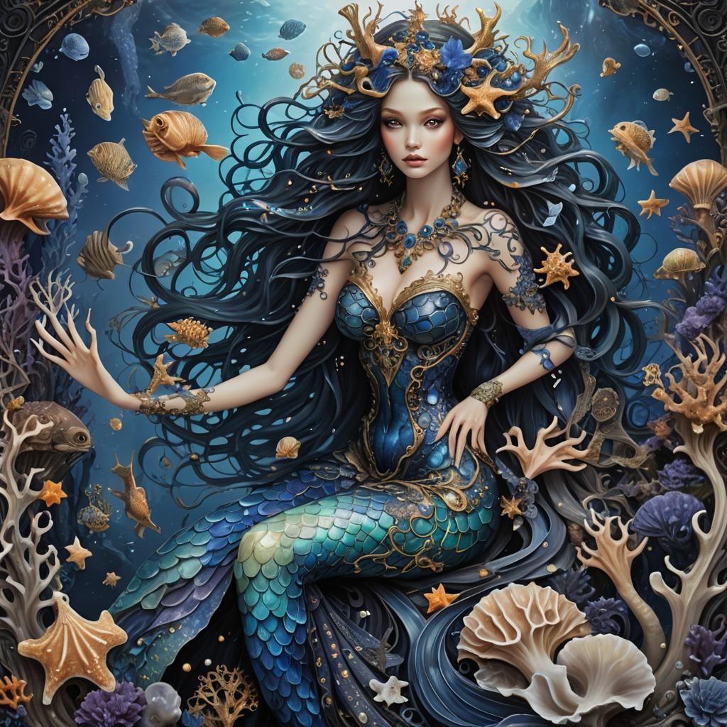 Ethereal Mermaid in a Hyperdetailed Underwater Scene