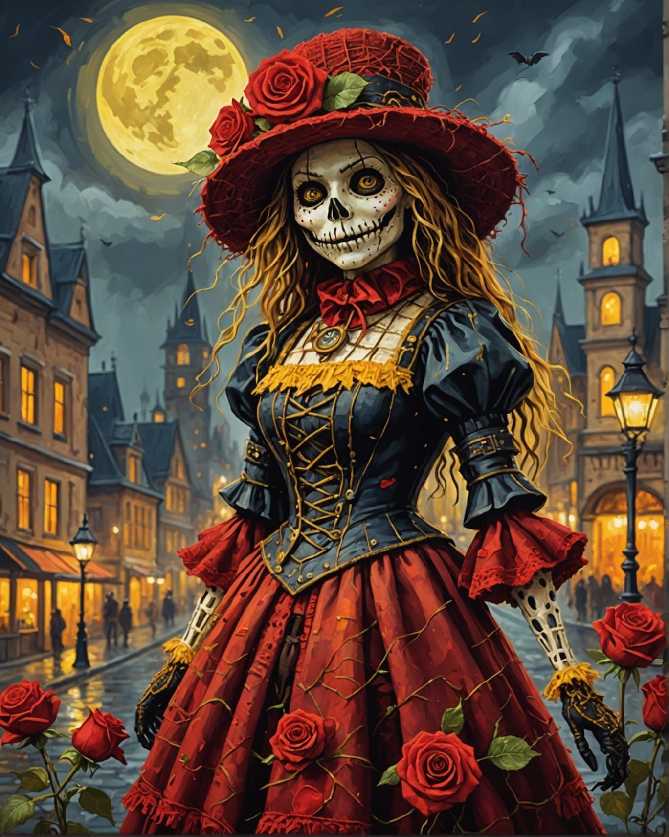 Steampunk Halloween Scarecrow in Klimt Crochet Style