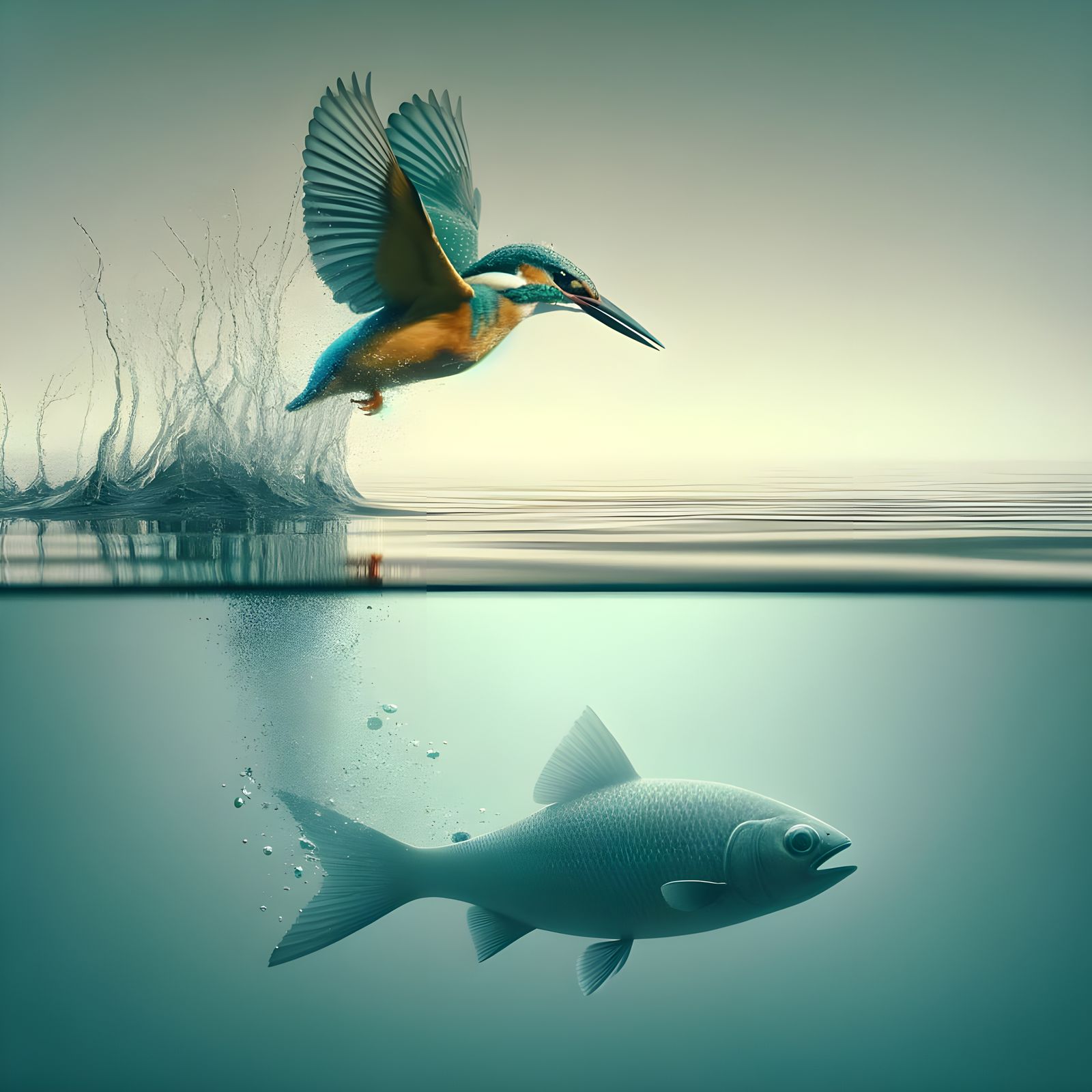 Hyperrealistic Kingfisher Dives into Serene Dreamscape