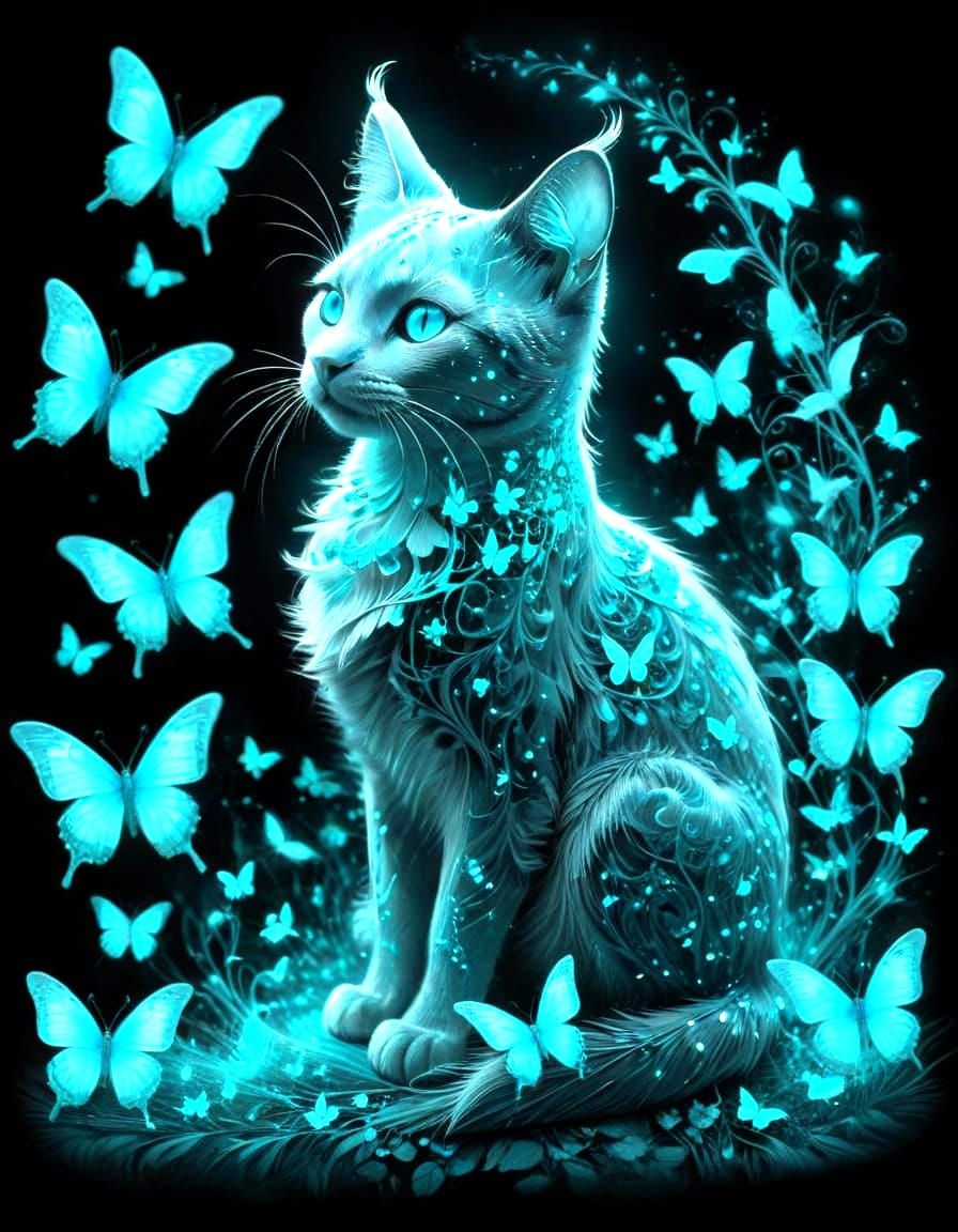 Ethereal Turquoise Cat with Filigree Pattern