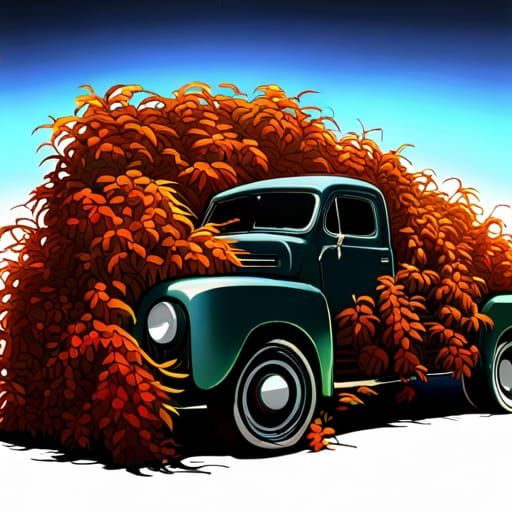 Sunrise Vines Enshroud an Old Ford Pickup Truck