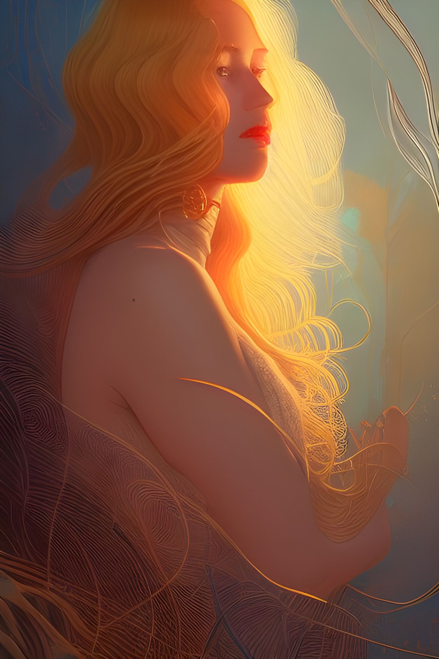 Golden Haired Woman Portrait in Detailed Photorealism