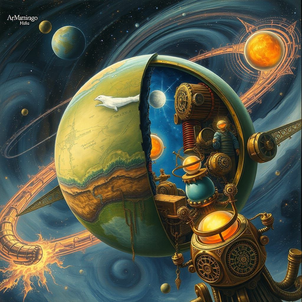 Futuristic World with Exposed Cosmic Machinery