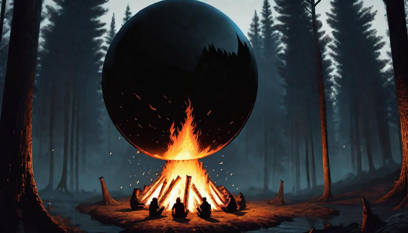 Floating Obsidian Orb Over Bonfire Concept Art