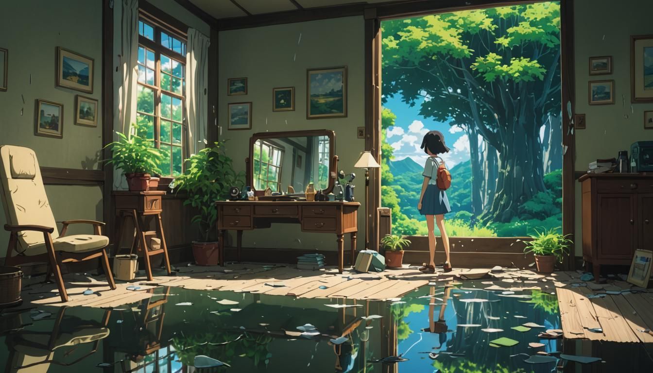 Shattered Mirror Reflection: Studio Ghibli Anime Key Visual