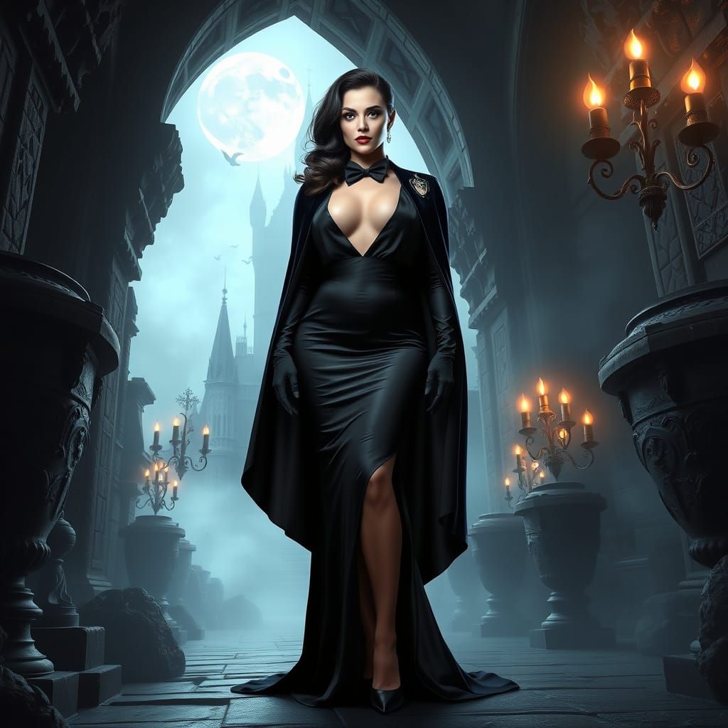 Gothic Vampire Condessa in Elegant Black Tie Attire