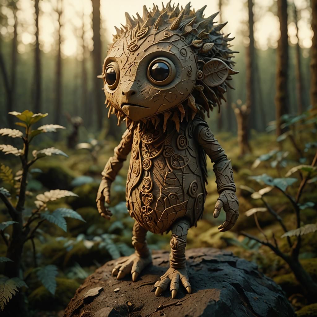Clay Creature in Mystical Forest: Stop-Motion Animation