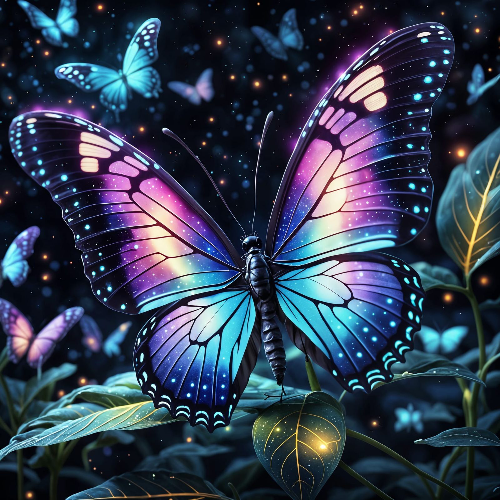 Celestial Butterfly with Glowing Wings: Digital Art