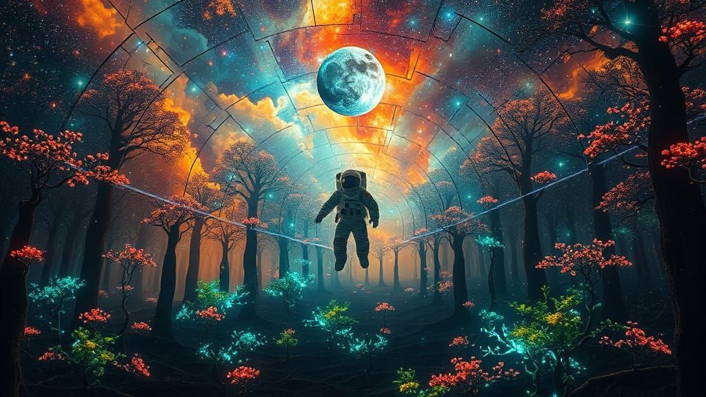 Ethereal Nebula Landscape with Bioluminescent Stars and Glow...