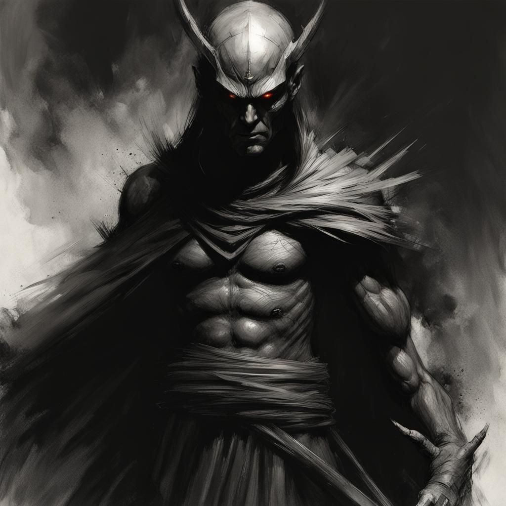 Ethereal Shadow Spirit Warrior in Charcoal Sketch Style