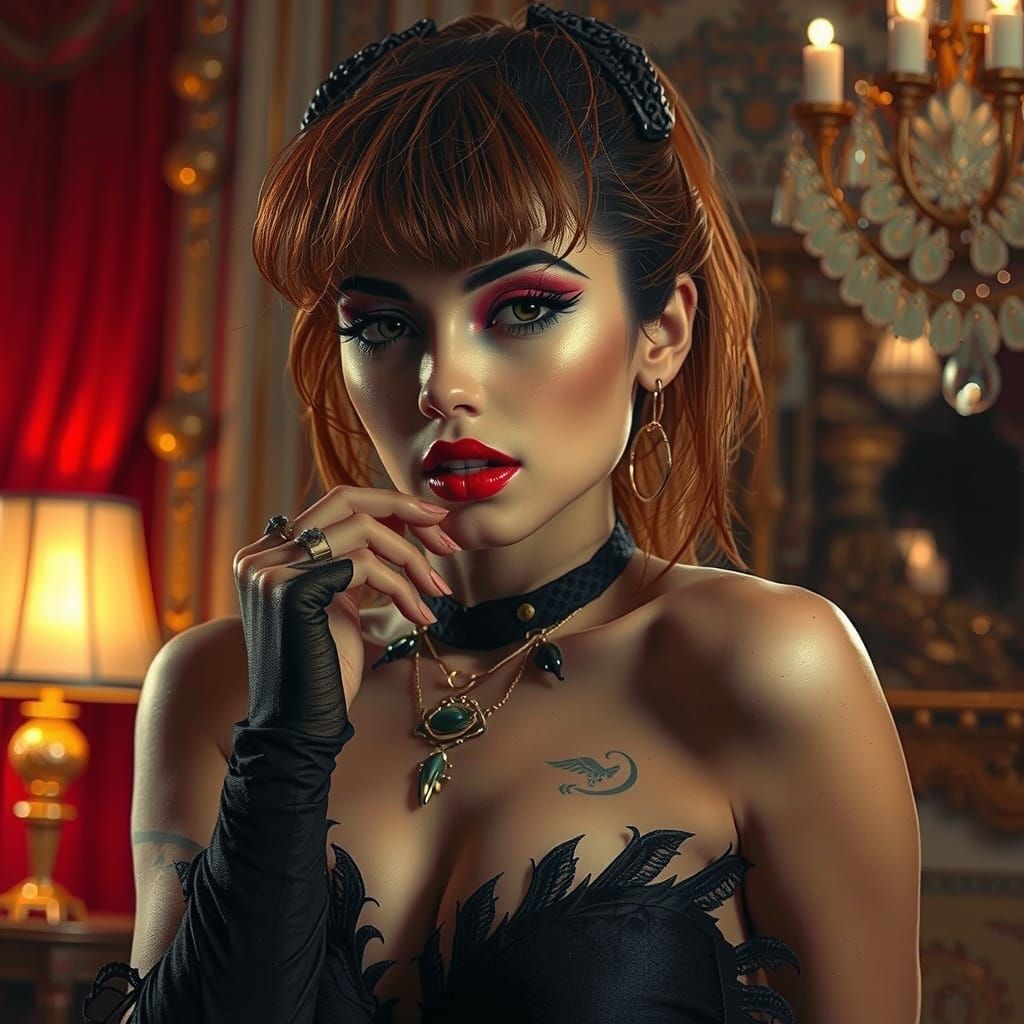 Brunette with Edgy Style in Hyperrealistic Digital Art