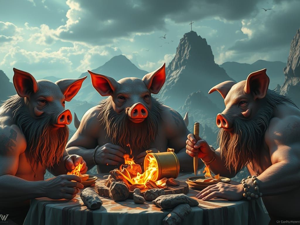 Surreal Feast: Pig-Headed Men in Cockaigne