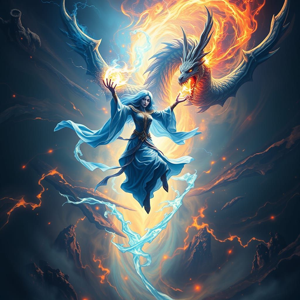 Draenei Mage Summons Celestial Dragon: Art Nouveau Style