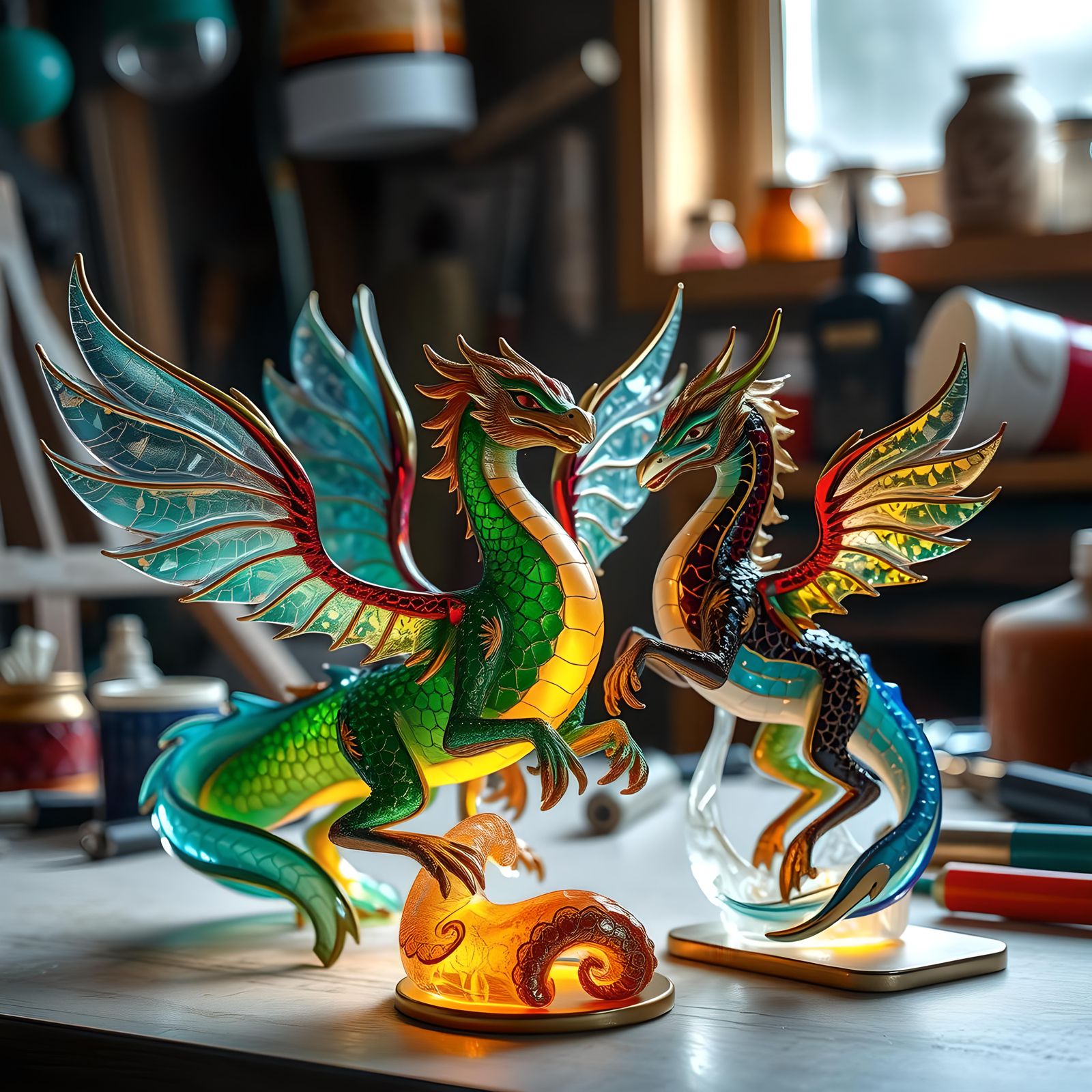 Enameled Glass Figurines: Dragons, Phoenixes, and Unicorns