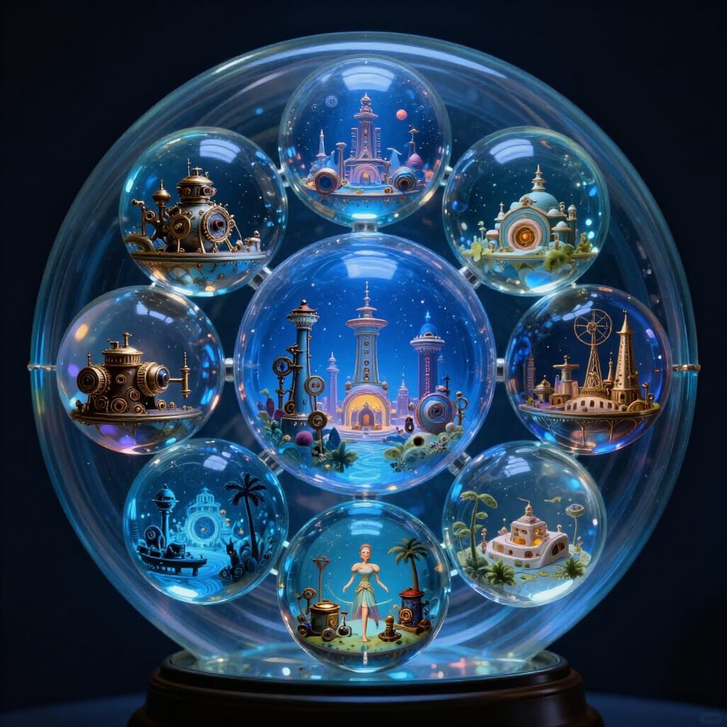Fantastical Glass Orbs in Blue Steampunk Sci-Fi
