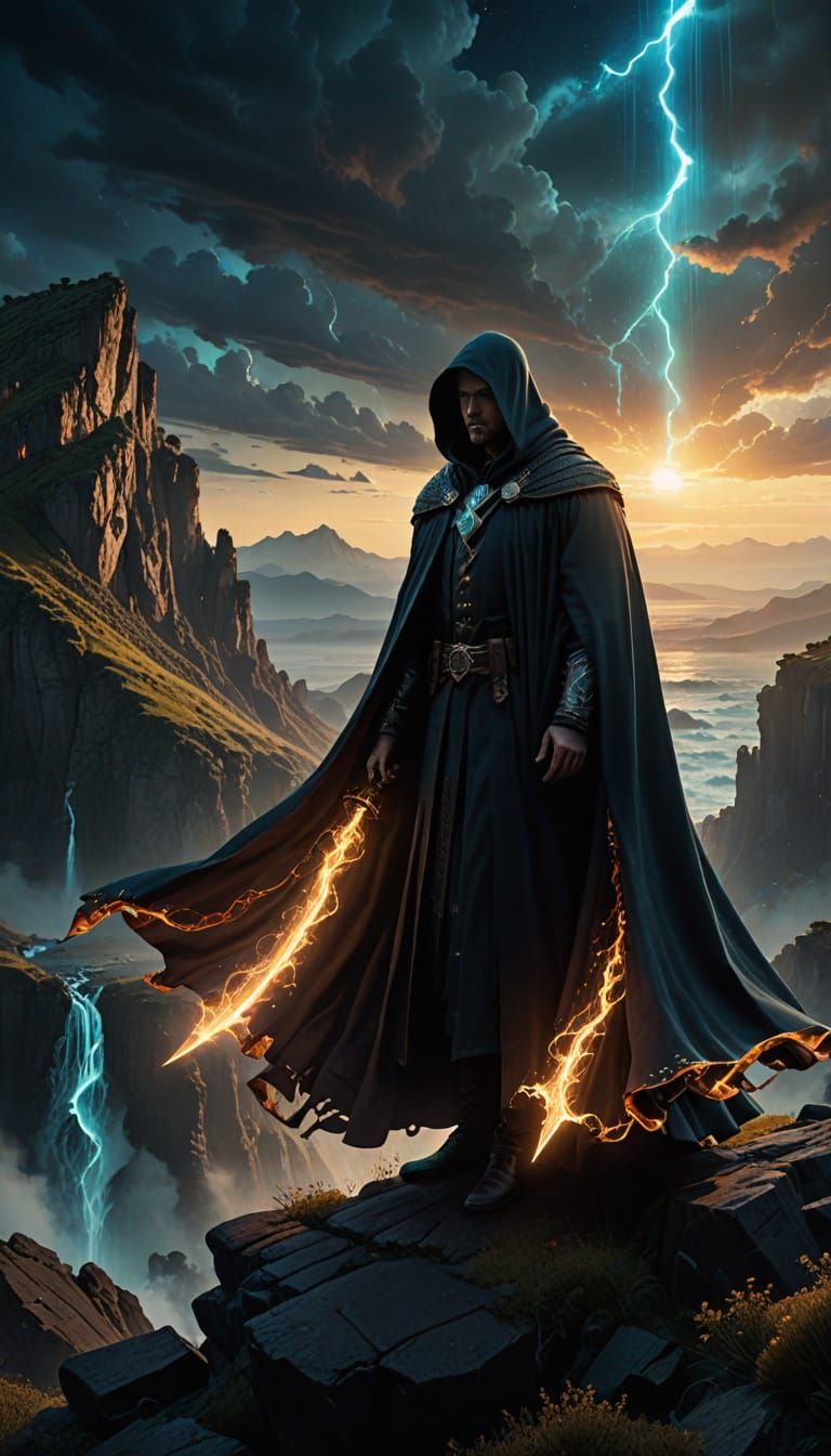 Magical Cloak on Windswept Cliff