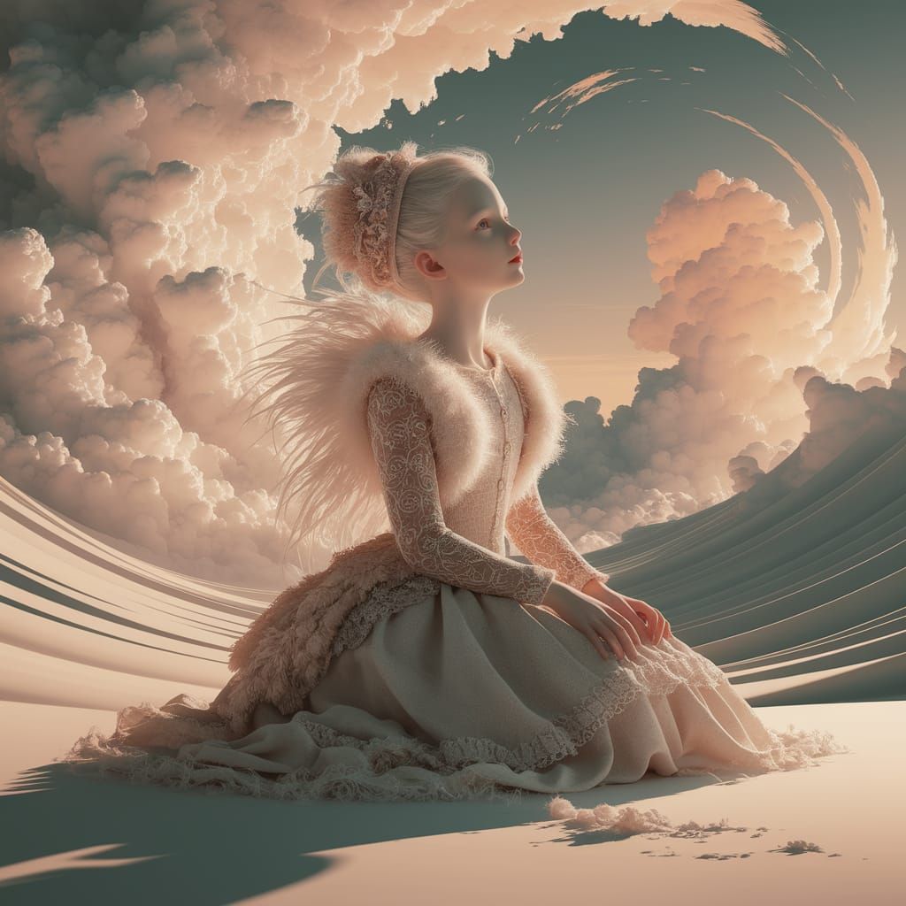 Albino Girl in Snowscape: Winter Dream Digital Art