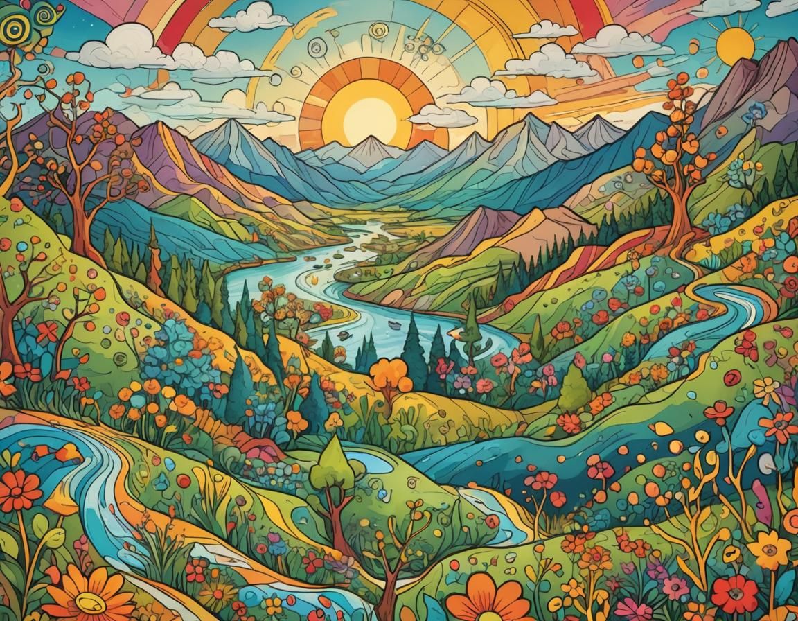 Whimsical Fantasy Landscape in Post-Impressionist Style