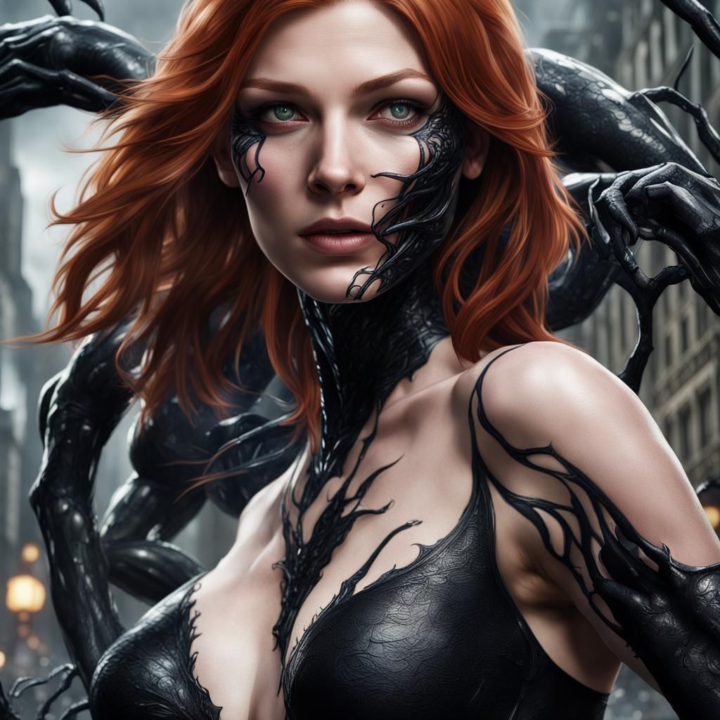 Woman with Symbiote in Detailed Digital Painting