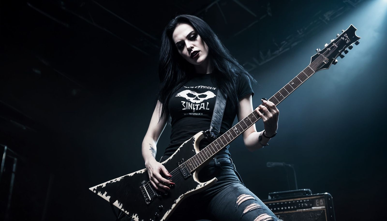 Fierce Heavy Metal Singer with Electric Guitar
