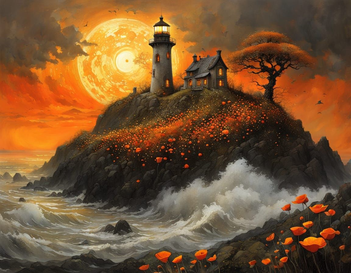Lighthouse and Poppies