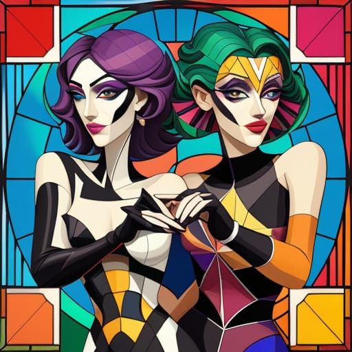 Geometric Fauvism Dance in Cubist Style