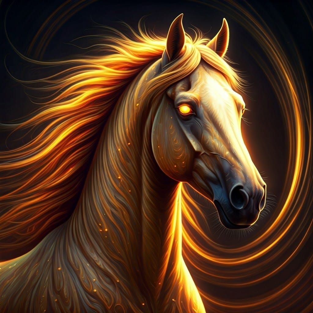 Majestic Sun Horse Portrait in Digital Art Style
