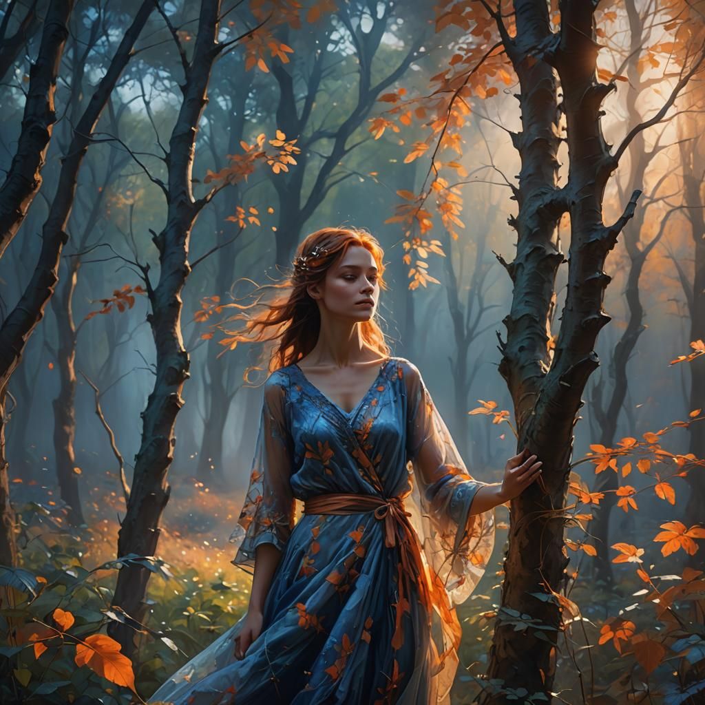 Ethereal Dawn: Whispering Trees in Fantasy Realism