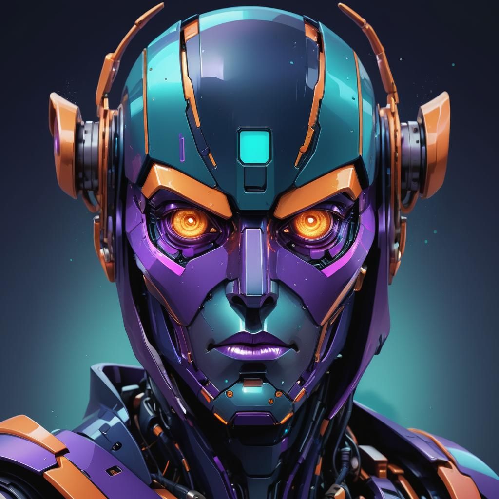 High-Tech Robot in Purple Cape: Graphic Illustration