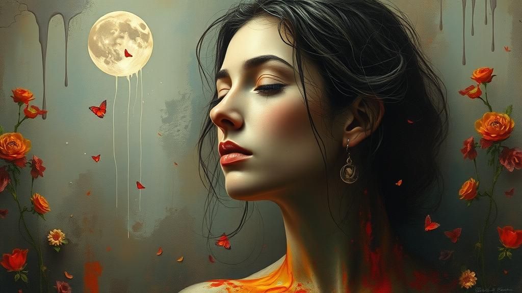 Dreamy Surrealism: Woman in Melting Oil Canvas