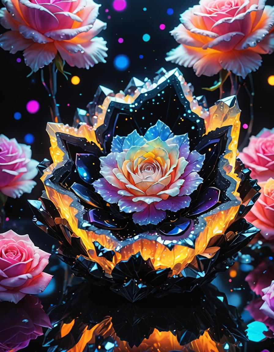 Neon Crystal Geode in Watercolour Holographic Style