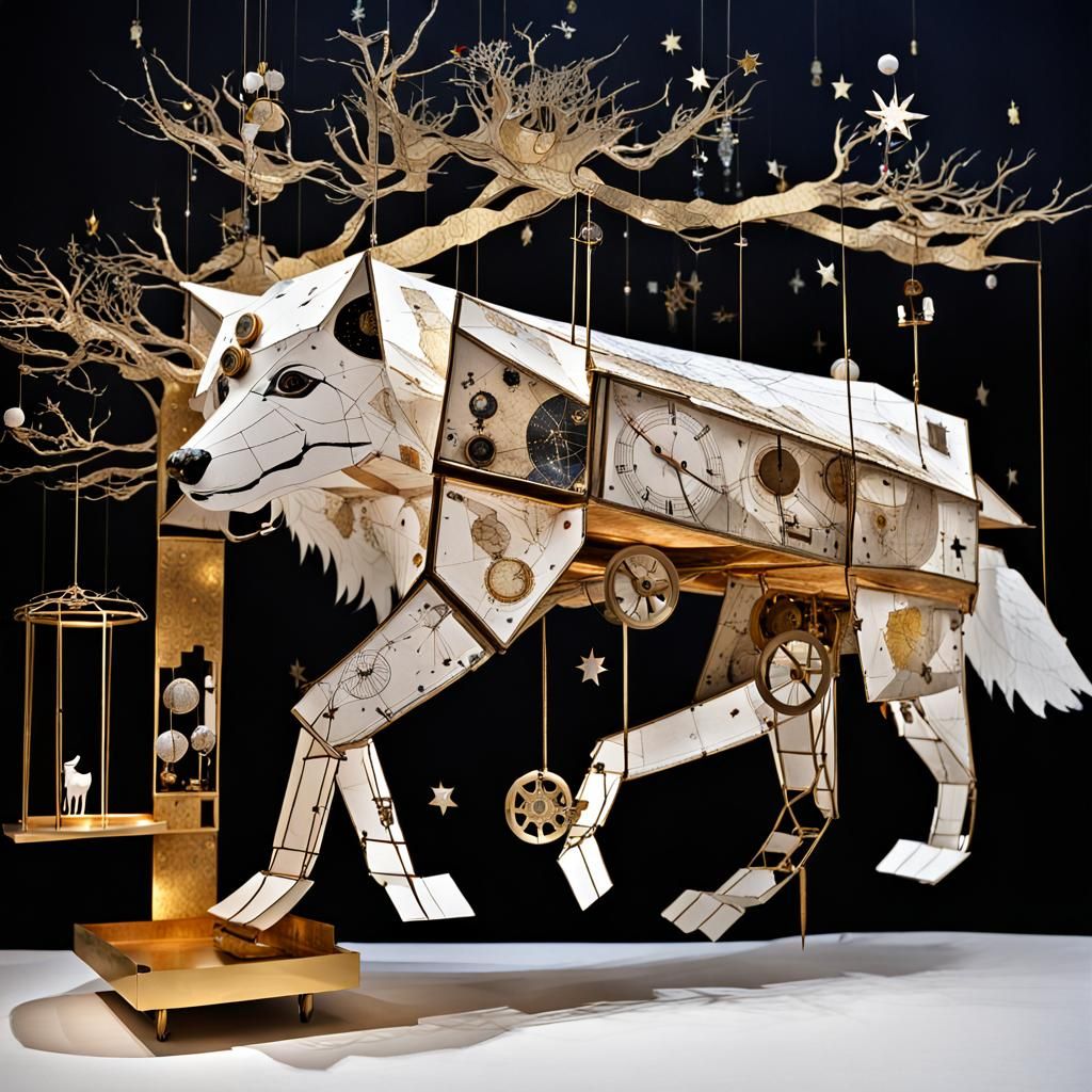 Steampunk Wolf Constellation in Surreal Cosmos