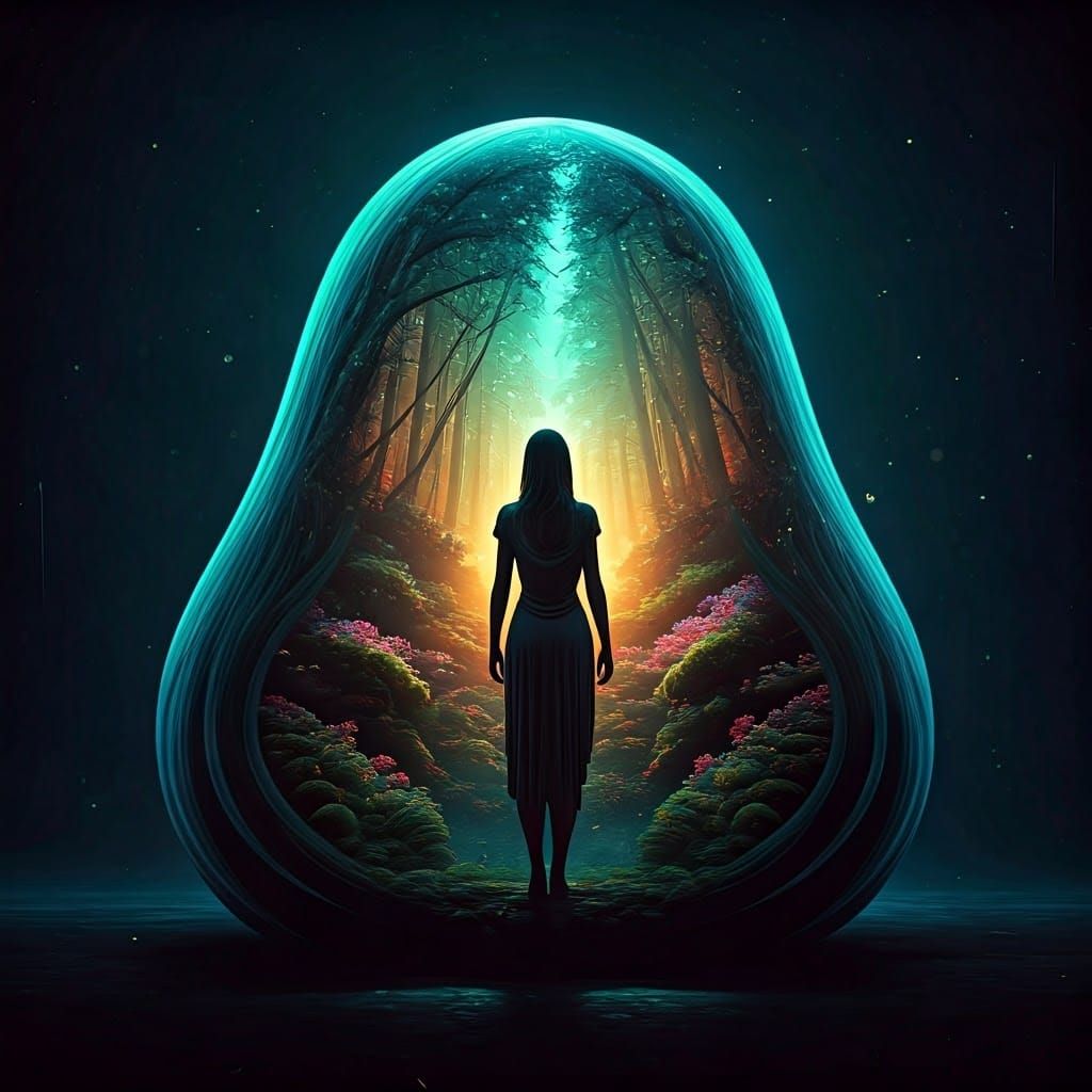 Cosmic Forest Masterpiece in Vibrant Double Exposure