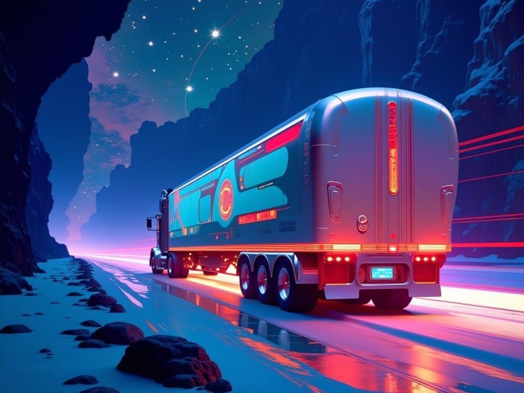Retro-Futuristic Space Truckin in Vibrant Starry Galaxy