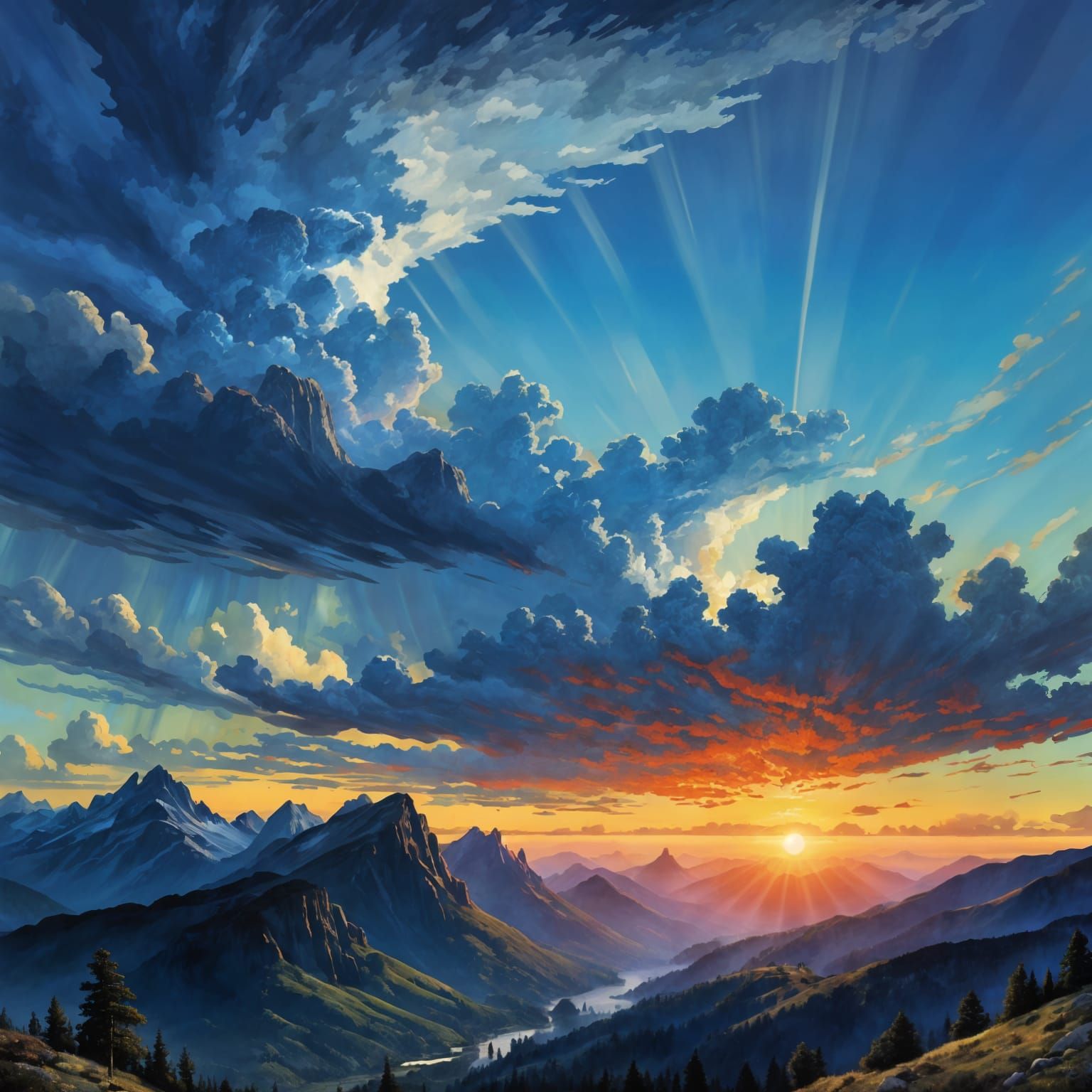 Romantic Landscape After the Style of Hudson River School