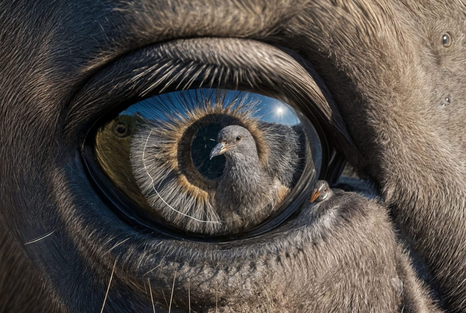 Hyperrealistic Horse Eye Reflects a Dove