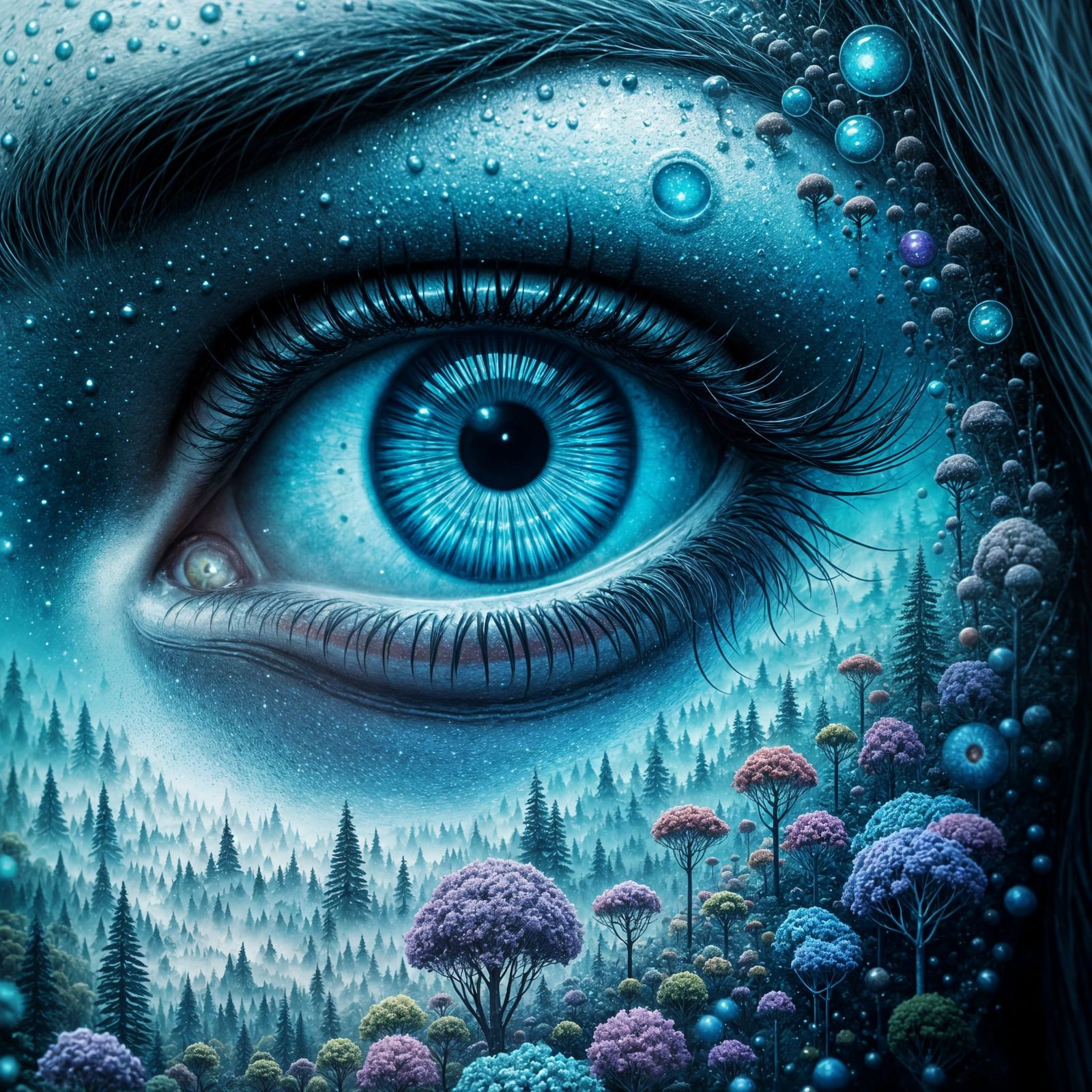 Surreal Deep Blue Eye in Abstract Reality