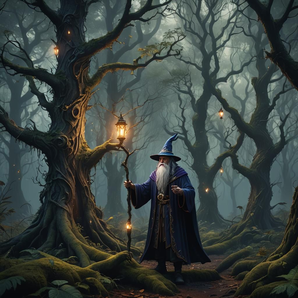 Enchanted Forest Wizard in Moody, Atmospheric Style