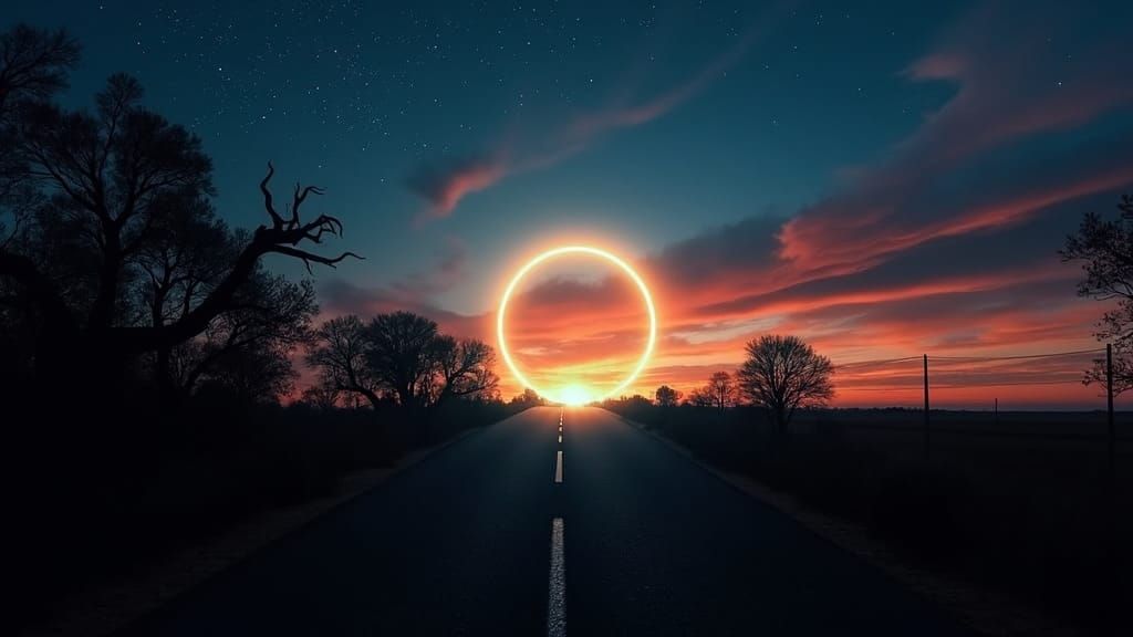 Ethereal Portal Beckons on Winding Forest Path