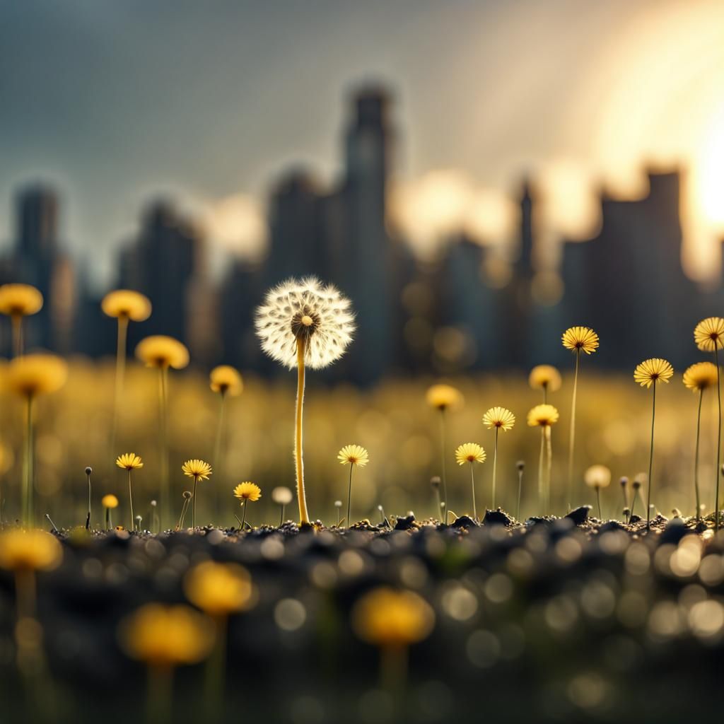 Miniature Dandelion City Drifting on the Breeze
