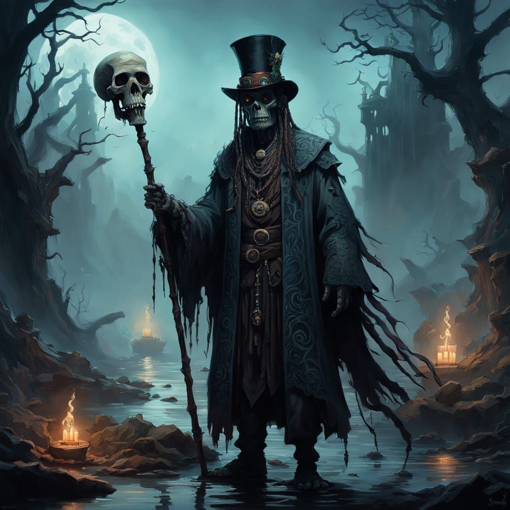 Ethereal Voodoo Priest in Dark Fantasy Style