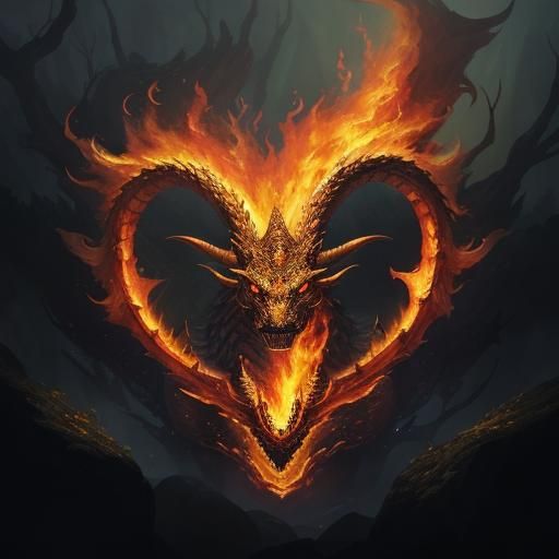 Dragon Breathing Fire in Mystical Forest as Impasto Painting