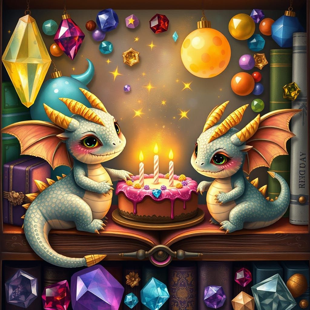 Dragons Discover Whimsical Bookshelf Realm