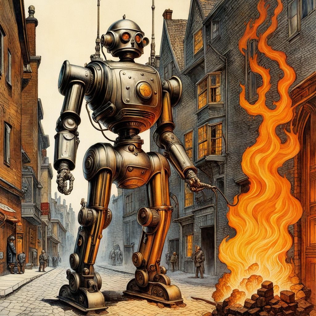 Flamethrower Robot in Medieval Biopunk Comic