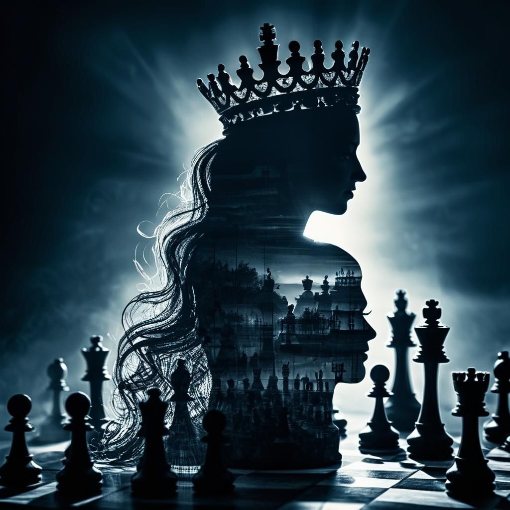 Double Exposure Queen Silhouette with Chess Piece
