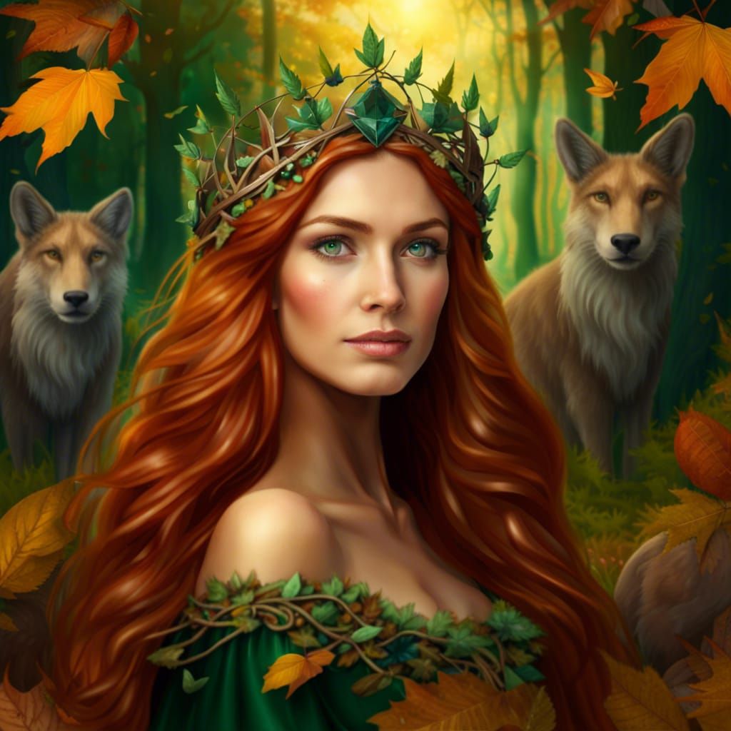 Autumn Princess in Enchanted Forest, Digital Art