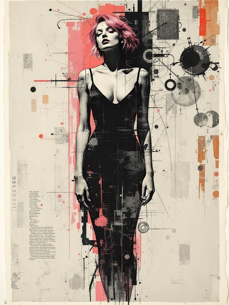 Pin-Up Woman in Gritty Printing Press Style